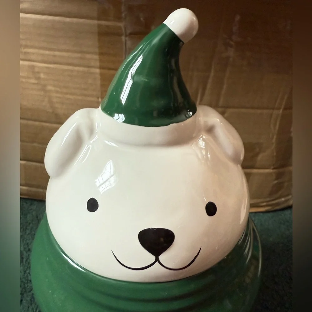 Rae Dunn Green and White Santa Paws Jar - New‎ in Box